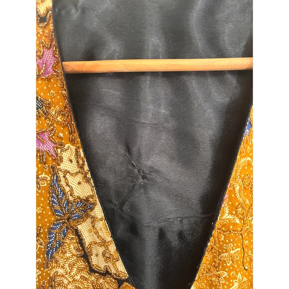 Vintage Batik Beaded Vest | Brown & Multicolor | Handmade Detailing | Size S - Picture 8 of 8